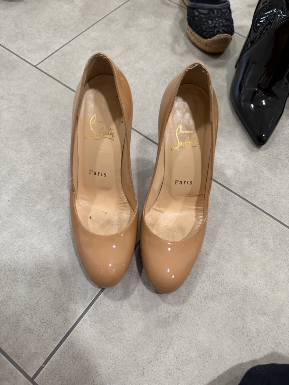 Christian Louboutin Patent Nude Round-Toe Pumps